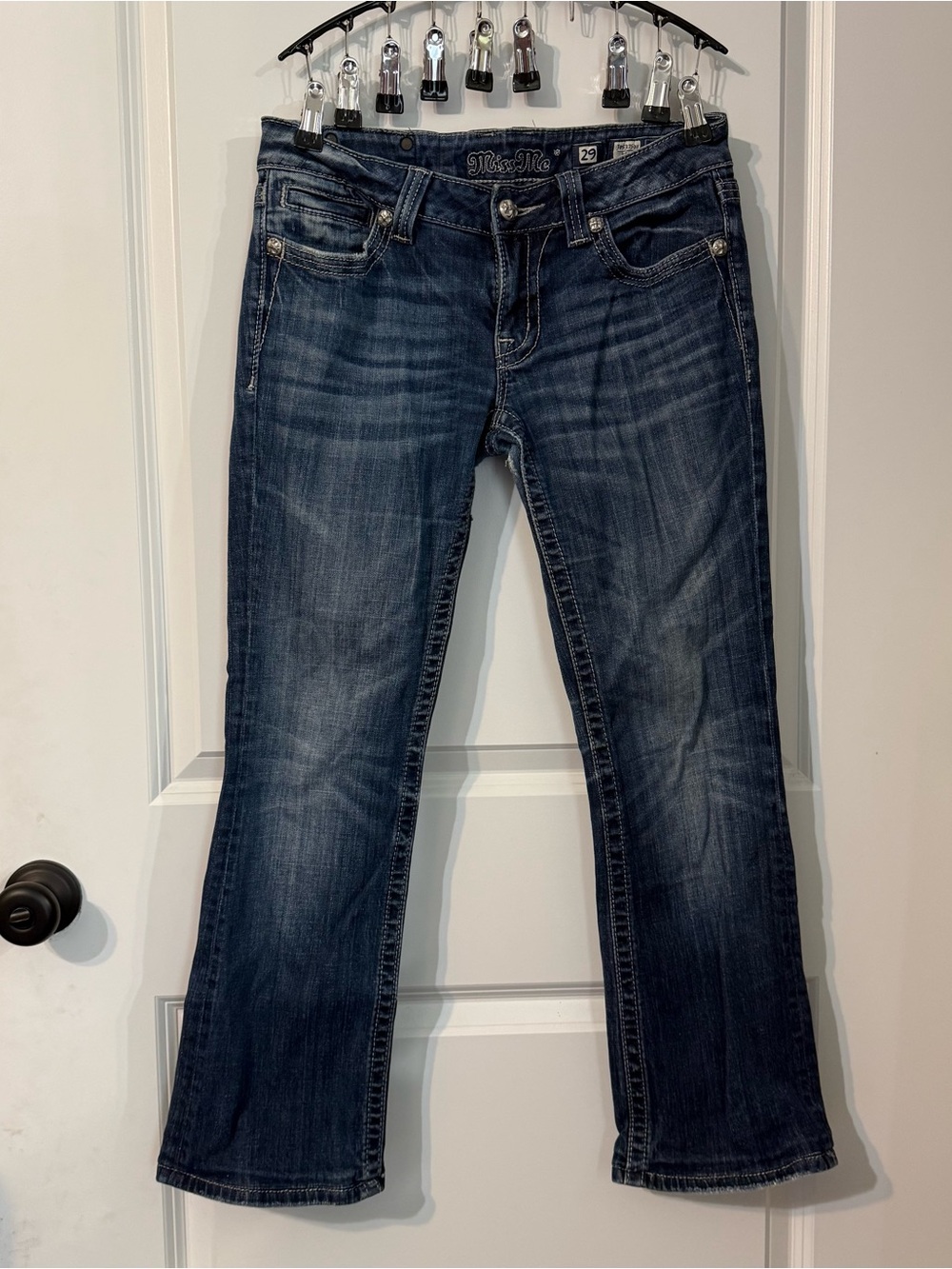 Miss Me Boot Cut Jeans Womens Medium Wash Fleur De Lis Embellished Pocket Y2K